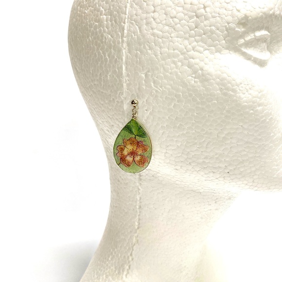 HANDMADE Mixed Media Floral Resin Art Sterling Silver Drop Earrings - Picture 7 of 10